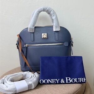NWT Dooney & Bourke Saffiano Graphite Satchel with Tan Accents